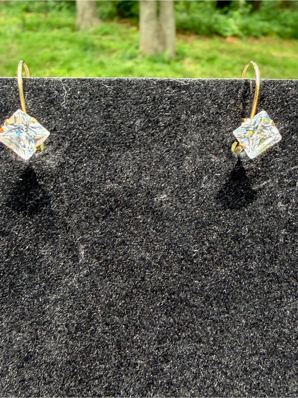 10k Gold & Cushion Cut Cz Earrings